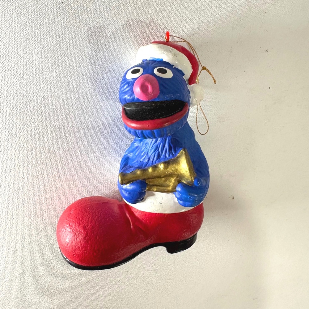 Vintage Sesame Street Grover Christmas Ornament Santa Hat Red Boot Jim Henson